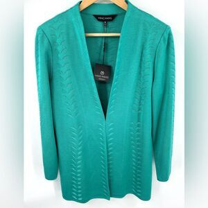 Ming Wang women’s heritage fit burnout soft knit emerald awe jacket Sz M NWT